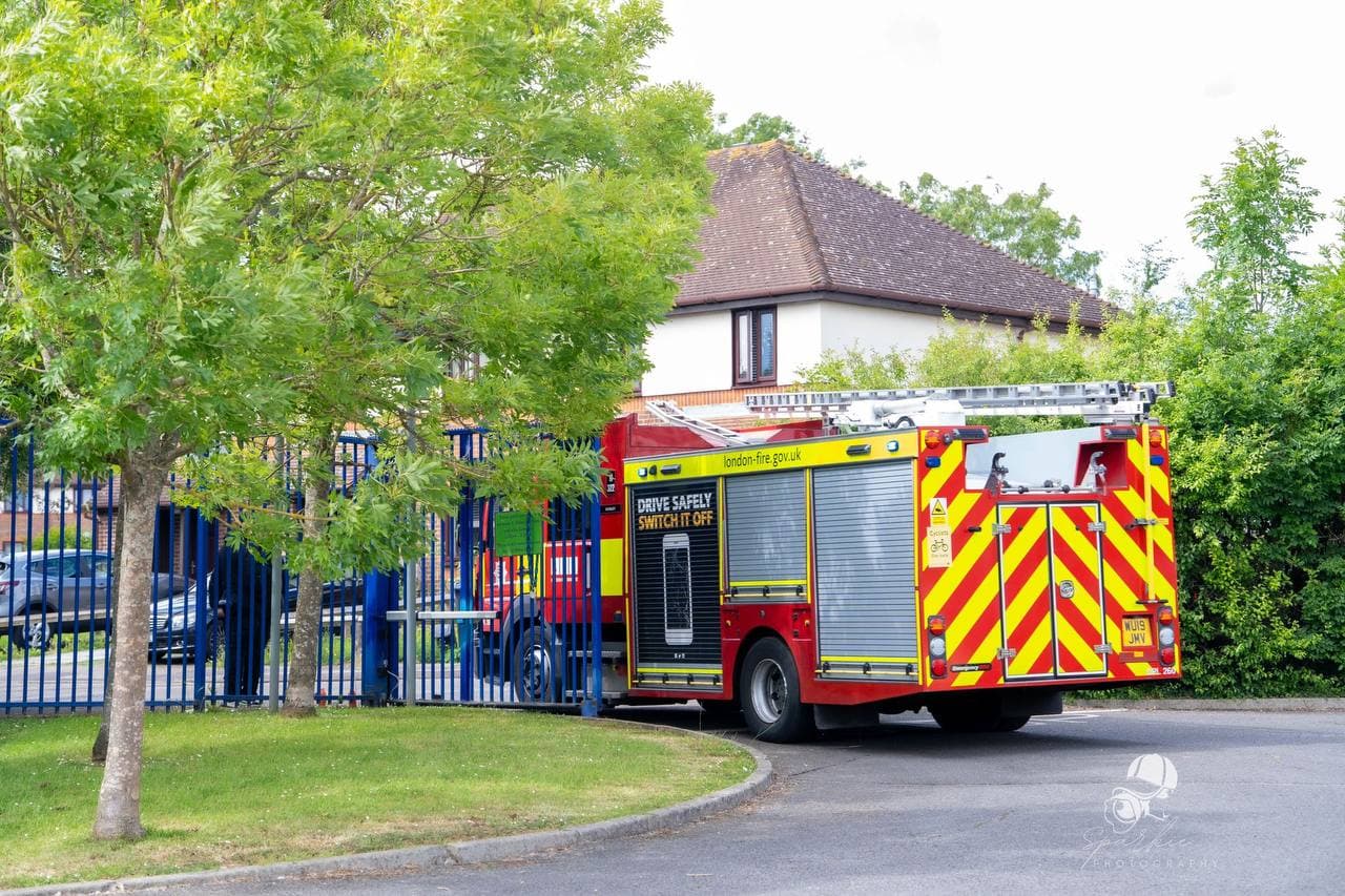 London Fire Brigade engine parked near the Roots & Wings 2024 event
