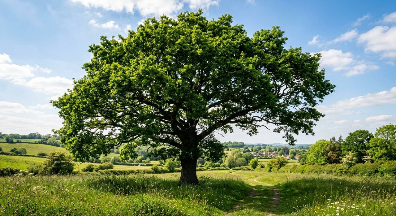 Large tree in a green field for the Tree of Hope