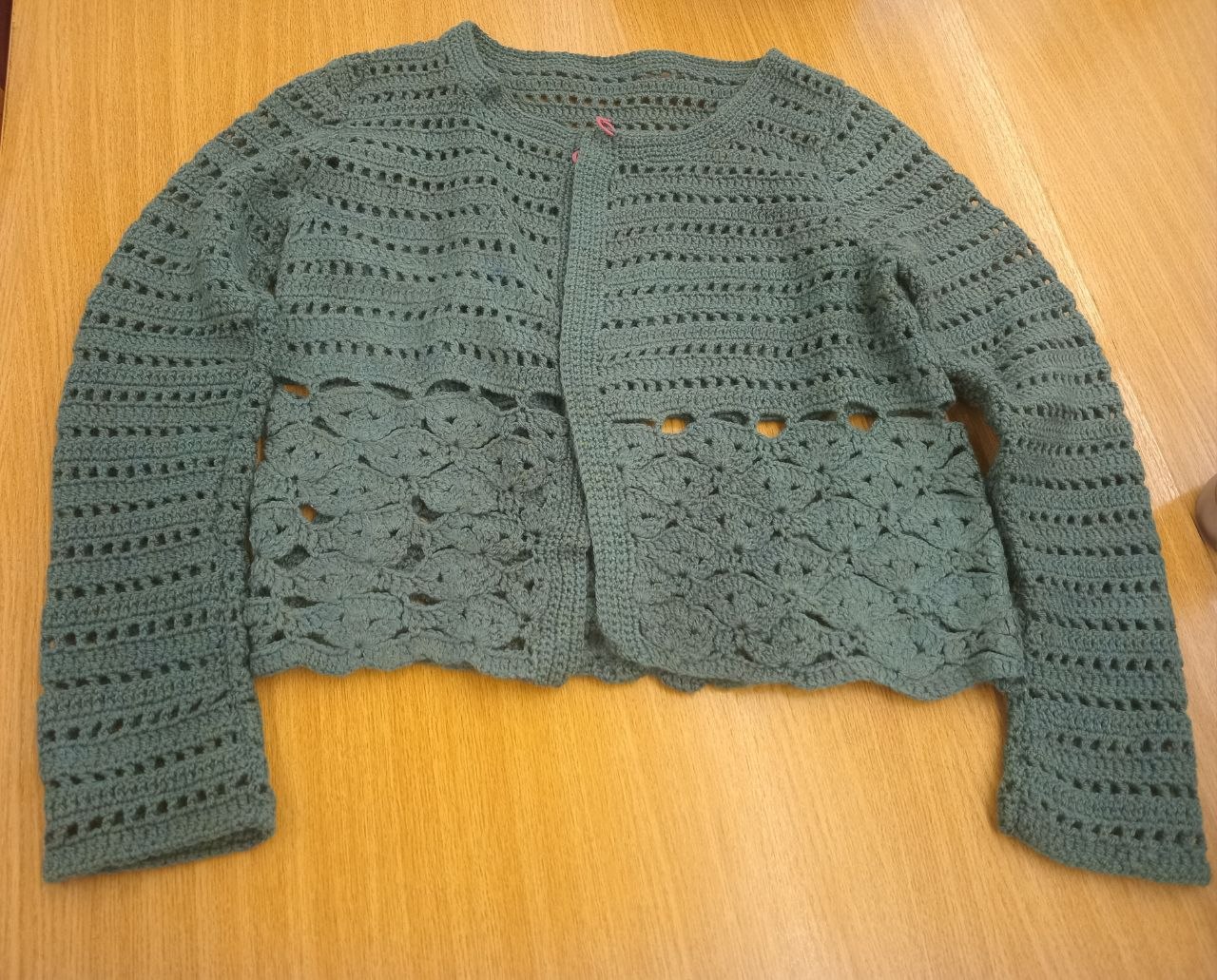 Beautiful crochet lacy cardigan completed by a Stitch Craft N Knit group member