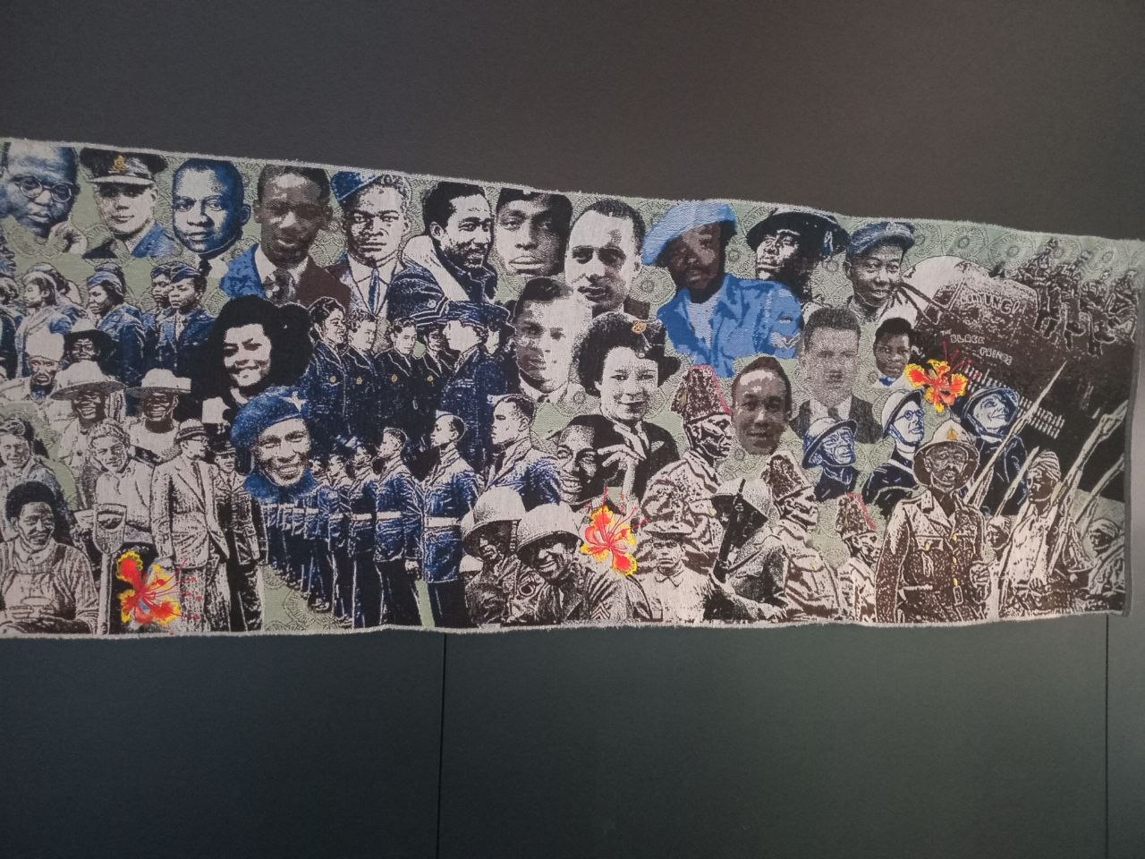 Close view of a cultural textile display photographed during a Stitch Craft N Knit visit